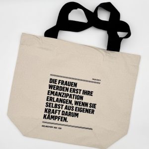 Rückseite der Stofftasche mit Zitat von Adelheid Popp